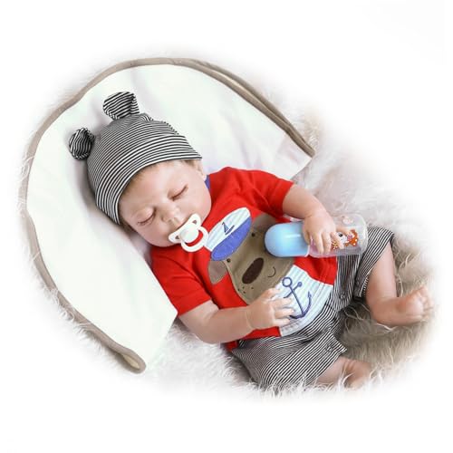 AZIDWERYQ Silikon Babypuppe 19inch Simulation potenbar waschbar niedliche realistische Babypuppe mit Milchflasche Schnuller Decke gekleidet Silikon Babypuppen Geschenk für Kinder Babypuppe von AZIDWERYQ