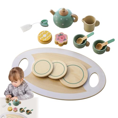 AZIDWERYQ Tee -Set für Kleinkinder 14pcs tun vor, Tee Party Set Accessoires Rollenspiele Holz Dessert Teapots Cups Bildungsgeschenk für Kinder Spielzeug Tee Set von AZIDWERYQ