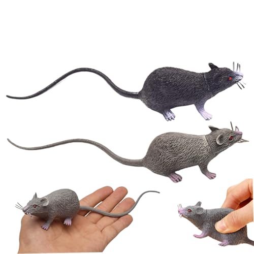 Gefälschte Maus 2pcs 8x2 Zoll gefälschte Ratte beängstigende realistische Maus mit langen Schwanz-Mehrzweck-PVC-Kunststoff-Ratten für Streichmaterial, Katzenspielzeug, Halloween-Dekorationen gefälsch von AZIDWERYQ