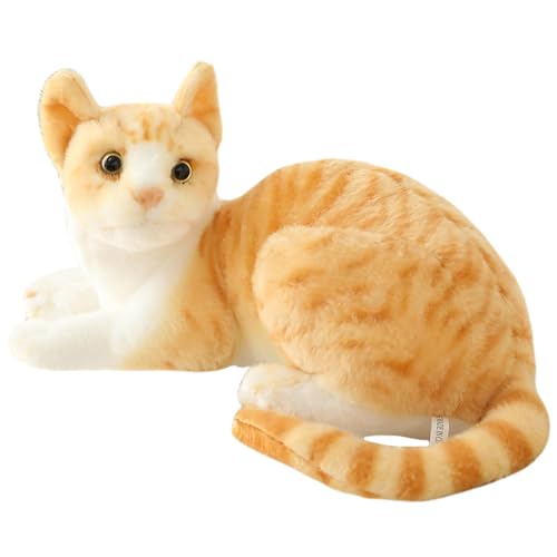 Katze gefüllte tierische, realistische lebendige orange Katze Formplüschgefüllte Tierkatze, niedliche weiche und flauschige falsche Katze zum Umarmen, Spielen und Schlafen, 30 cm gefüllte Tierkatze von AZIDWERYQ