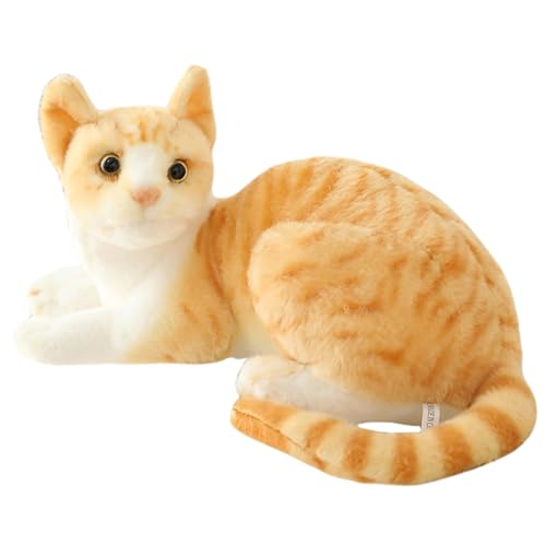 Katze gefüllte tierische, realistische lebhafte orange Katze Formplüschgefüllte Tierkatze, süße weiche und flauschige falsche Katze zum Umarmen, Spielen und Schlafen, 26 cm gefüllte Tierkatze von AZIDWERYQ