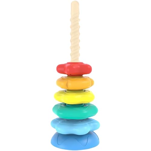 Spinnenstapelspielzeug, farbenfrohe Plastik-Spin-Spielzeug mit Basis 6 Regenbogen Spin Tower Angst Stress Relief Spin-Spielzeug sensorisches Bildungsdekompression Spielzeug für Kleinkinder 1-2 von AZIDWERYQ