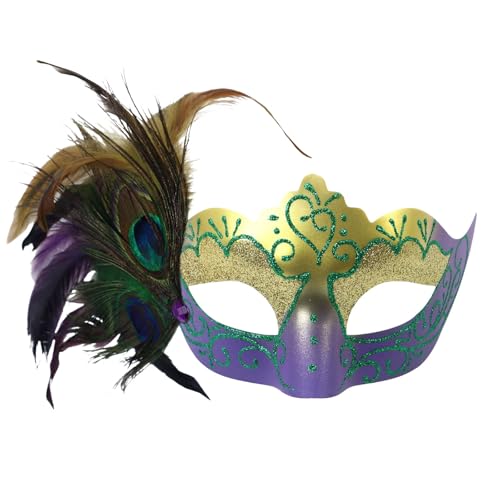 AaaozKjie Karneval Maske Elegante Kostüm Venezianische Maske Damen mit Feder, Vintage Cosplay Party Maske Fasching Retro Maskenball Maske von AaaozKjie