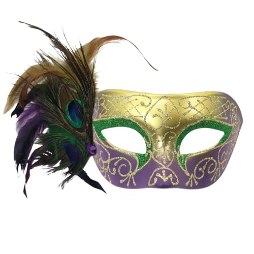 AaaozKjie Karneval Maske Elegante Kostüm Venezianische Maske Damen mit Feder, Vintage Cosplay Party Maske Fasching Retro Maskenball Maske von AaaozKjie