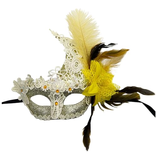 AaaozKjie Maske Fasching Party Maskenball Venezianische Maske Damen mit Feder, Kostüm Elegante Vintage Cosplay Karneval Maske von AaaozKjie