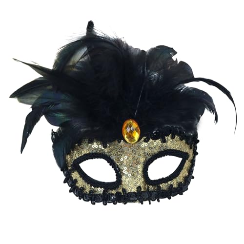 AaaozKjie Venezianische Maske Damen Elegante Kostüm Karneval Maske mit Feder, Vintage Cosplay Party Maske Fasching Retro Maskerade Maske von AaaozKjie