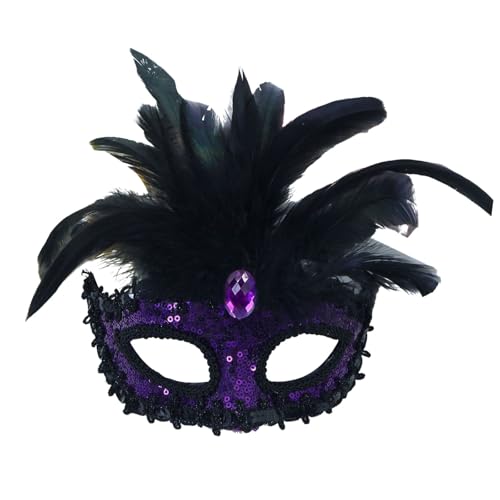 AaaozKjie Venezianische Maske Damen Elegante Kostüm Karneval Maske mit Feder, Vintage Cosplay Party Maske Fasching Retro Maskerade Maske von AaaozKjie