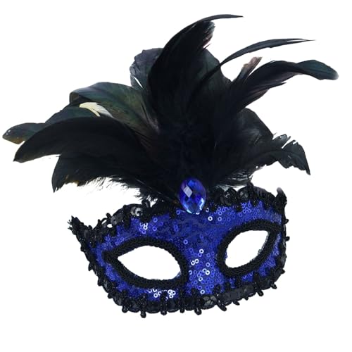 AaaozKjie Venezianische Maske Damen Elegante Kostüm Karneval Maske mit Feder, Vintage Cosplay Party Maske Fasching Retro Maskerade Maske von AaaozKjie