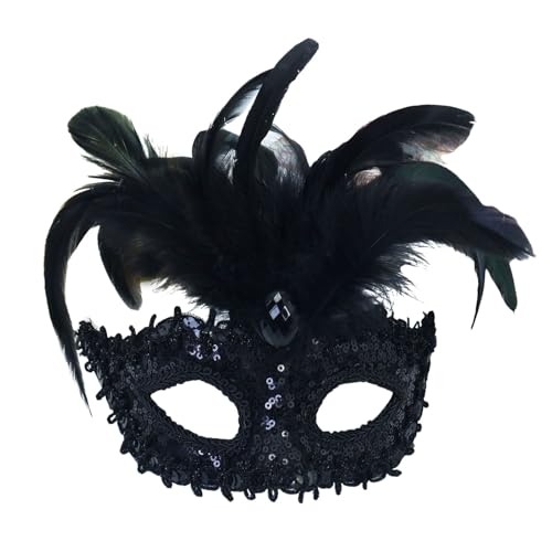 AaaozKjie Venezianische Maske Damen Elegante Kostüm Karneval Maske mit Feder, Vintage Cosplay Party Maske Fasching Retro Maskerade Maske von AaaozKjie