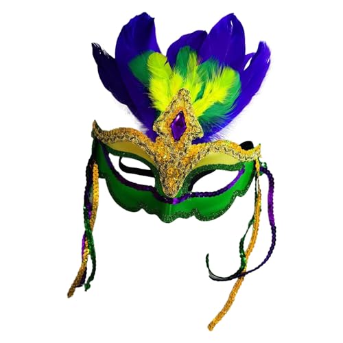 AaaozKjie Venezianische Maske Damen Maskerade für Halloween, Karneval, Abendkleid, Maskenball, Retro Vintage Maske Fasching mit Feder von AaaozKjie