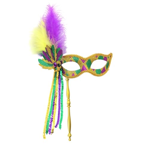 AaaozKjie Venezianische Maske Damen mit Feder und Stock, Elegante Vintage Maske Fasching Party Maskenball Kostüm Karneval Maske von AaaozKjie