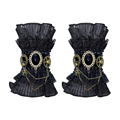 Aabellay Damen Fingerlose Spitzen Handschuhe Gothic Victorian Armbänder Retro Spitze Steampunk Gear Armkette Steampunk Armbänder Set Vintage Opern Handschuhe Halloween Braut Zubehör 1 Paar - S466 von Aabellay