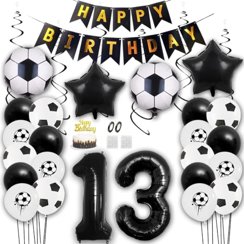 Aabellay Fußball Luftballon Set 13 Jahre Geburtstag Deko Grün Fussball Thema Party Folienballon Latexballons Alles Gute zum Geburtstags Happy Birthday Banner Tortendeko für Jungen Fußballfans von Aabellay