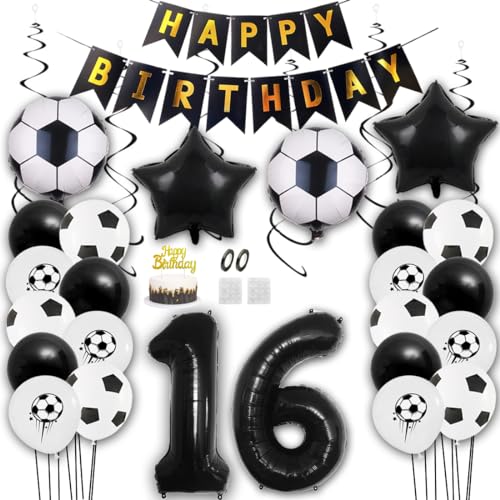 Aabellay Fußball Luftballon Set 16 Jahre Geburtstag Deko Grün Fussball Thema Party Folienballon Latexballons Alles Gute zum Geburtstags Happy Birthday Banner Tortendeko für Jungen Fußballfans von Aabellay