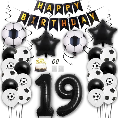 Aabellay Fußball Luftballon Set 19 Jahre Geburtstag Deko Grün Fussball Thema Party Folienballon Latexballons Alles Gute zum Geburtstags Happy Birthday Banner Tortendeko für Jungen Fußballfans von Aabellay