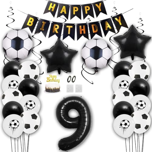 Aabellay Fußball Luftballon Set 9 Jahre Geburtstag Deko Grün Fussball Thema Party Folienballon Latexballons Alles Gute zum Geburtstags Happy Birthday Banner Tortendeko für Jungen Fußballfans von Aabellay