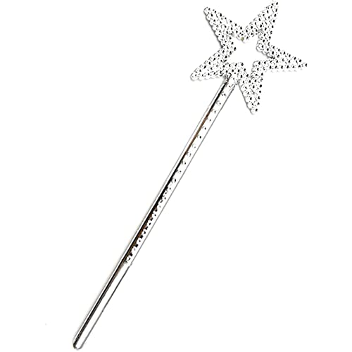 Aaoehiewp 13 Zoll Stern Wand Silber Fee Prinzessin Engel Wand Sticks Silber Fee Prinzessin Engel Wand Cosplay für Mädchen Kostüm Geburtstagsfeier Hochzeit Halloween Weihnachten Cosplay von Aaoehiewp