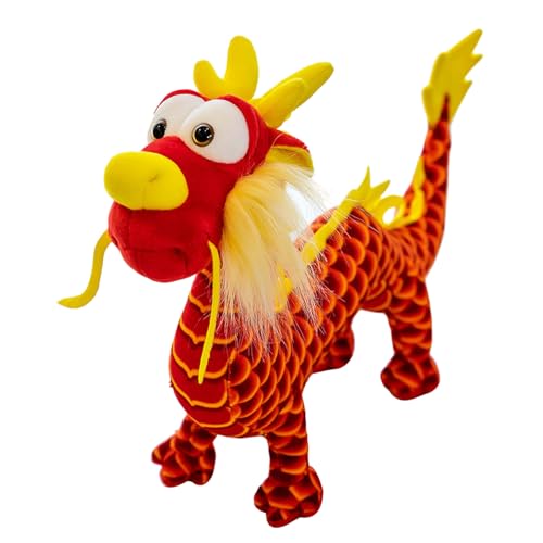 Aaoehiewp Chinesische Drachen Plüsch Puppe 2024 Jahr des Drachen Maskottchen Drachen gefülltes Tier stehende Statue Tischplatte Ornament für chinesisches Neujahr Drachen Plüsch Puppe Dekoration von Aaoehiewp