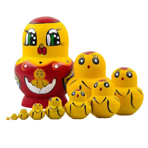 Aaoehiewp Hühnchen Nesting Puppen Set Von 10pcs Matryoshka Puppen Ostern Nesting Puppen Nette Tier Matryoshka Stapeln Puppen Home Decor Matryoshka von Aaoehiewp