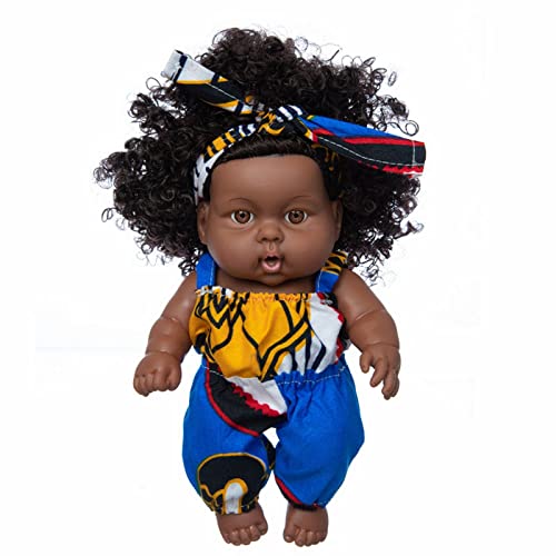 Aaoehiewp Schwarze afrikanische Puppe Schwarze Mädchen-Puppe Afrikanisches Mädchen mit neuem Locker Puppe Realistisches Mädchen Schwarzes Vinyl Baby Spielzeug Home Activity Rollenspiel von Aaoehiewp