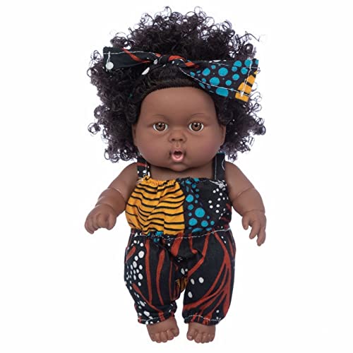 Aaoehiewp Schwarze afrikanische Puppe Schwarze Mädchen-Puppe Afrikanisches Mädchen mit neuem Locker Puppe Realistisches Mädchen Schwarzes Vinyl Baby Spielzeug Home Activity Rollenspiel von Aaoehiewp