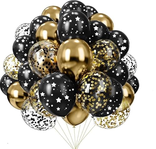 Aapxi Luftballons Schwarz Gold 50 Stück Geburtstagsdeko Schwarz Gold 12 Zoll Luftballons mit Konfetti und Girlande Partydeko für Geburtstag Hochzeit Kinder Jungen und Erwachsene von Aapxi