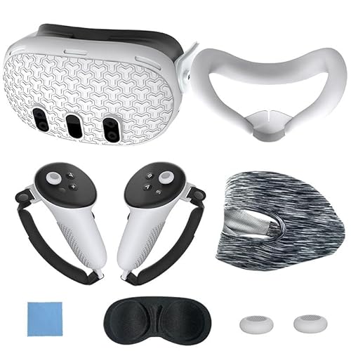 7-teiliges Set für Meta Quest 3 Zubehör, Quest 3 VR Silikon Face Cover, VR Shell Cover, Quest 3 Touch Controller Grip Cover, Schützende Objektivabdeckung, Einweg-Augenabdeckung (Weiß) von Aayahakawa