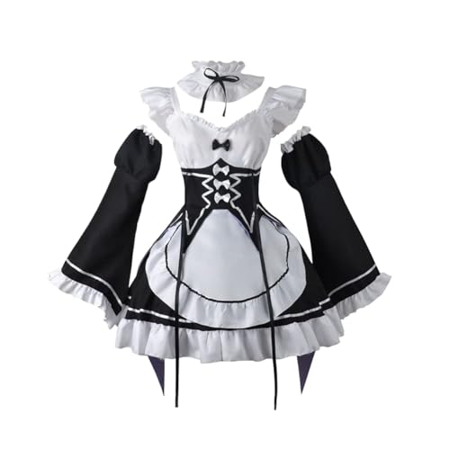 Aayahakawa Anime Cosplay Kostüm Rem/Ram Maid Full Set Kostüm Fashion Dress Cute Kawaii Kostüm Full Set Rem/Ram Cosplay Kostüm (L) von Aayahakawa