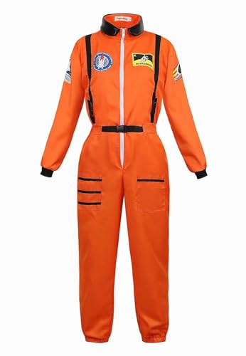 Aayahakawa Astronauten-Kostüm für Erwachsene für Damen, Weltraumanzug, Cosplay, Raumfahrer, Overall, Halloween, Orange, Größe S von Aayahakawa