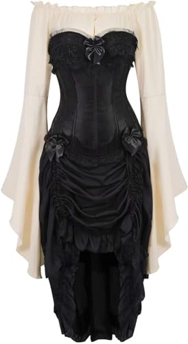 Aayahakawa Damen-Korsettkleid, Rock, Burlesque-Oberteil, 3-teiliges Bustier-Träger für Damen, Halloween, Schnürung, Knochen (3-teiliges Set, 5XL) von Aayahakawa