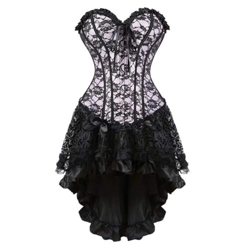 Aayahakawa Korsett-Kleid für Damen, Gothic, Burlesque, Bustiers und Rock, Set, florale Spitze, exotische Kleidung (Rosa, XXL) von Aayahakawa