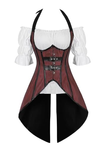 Aayahakawa Unterbrustkorsett, Bustier-Top, weiße Bluse, Neckholder, 2-teiliges Outfit für Damen, Set exotisch, Gothic (D, XL) von Aayahakawa