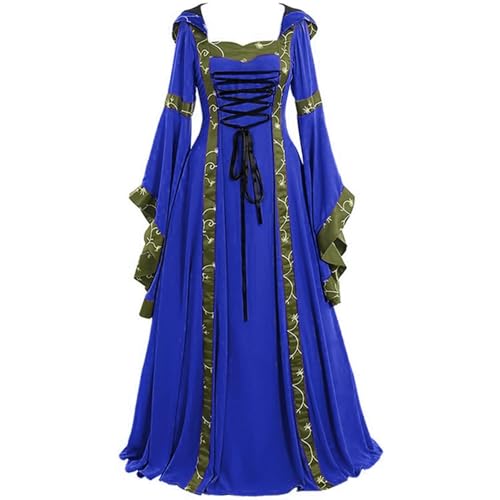 Aayahakawa Viktorianische Renaissance Kleider mit Kapuze Barock Kleid Mittelalter Kostüm Prinzessin Kleider Karneval Faschingskostüm Hexe Cosplay Kostüm Maxikleid (Blau, M) von Aayahakawa