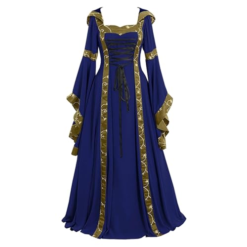 Aayahakawa Viktorianische Renaissance Kleider mit Kapuze Barock Kleid Mittelalter Kostüm Prinzessin Kleider Karneval Faschingskostüm Hexe Cosplay Kostüm Maxikleid (Navy, L) von Aayahakawa