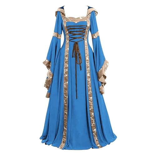 Aayahakawa Viktorianischen Renaissance Kleider mit Kapuze Barock Kleid Mittelalter Kostüm Prinzessin Kleider Karneval Faschingskostüm Hexe Cosplay Kostüm Maxikleid (Hellblau, 4XL) von Aayahakawa