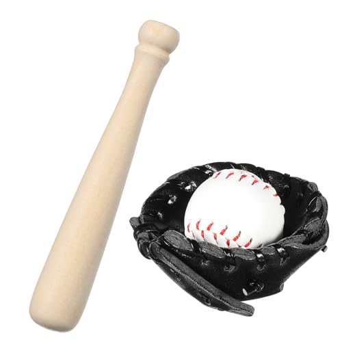 1 Satz Baseball-Modell Miniatur Zubehör Baseballhandschuh Schläger sicherheitsleine für kinderspielzeug spielzeuge Mini-Baseball Mini-Hausversorgung hölzern Abaodam von Abaodam