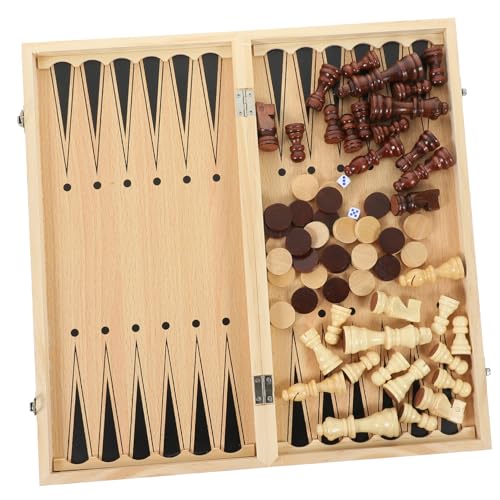 Abaodam 1 Satz DREI in Einem Schach Schachbrettspiel Anfänger Schachbrett Reise-Dame-Spiel Tragbares Schachbrett Schachbretter Backgammon-Spiel Schachtisch Kinder-Kits Spielbrett Hölzern von Abaodam