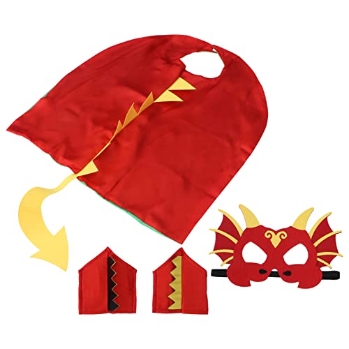 Abaodam 1 Satz Dinosaurier Umhang Set Kostüm Umhang Maske Halloween Bekleidung Outfits Kleid Cosplay Kleidung Partybedarf Lustiger Umhang Performance Prop Cosplay Umhang Rot Polyester von Abaodam