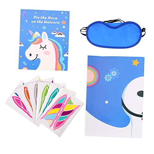 Abaodam 1 Satz Einhorn-Aufkleber kinderspielzeug partydeko Einschulung Unicorn Toy Stecke das Horn auf das Einhorn- lustiges Einhorn-Partyspiel Papier Blue von Abaodam