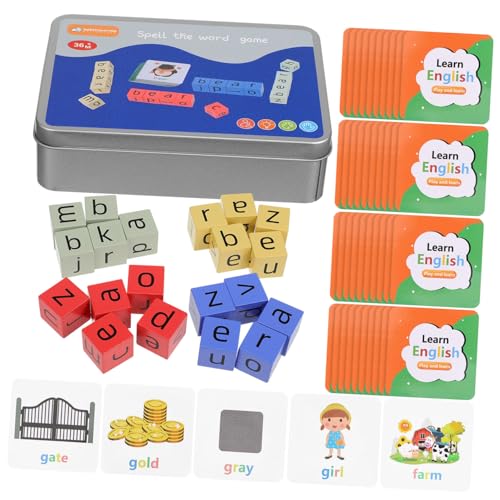 Abaodam 1 Satz Englische Kartenbuchstabierwörter Alphabet-Spiele Buchstabenspiele Wortspiel -Aktivitätswürfel Buchstaben-Matching-Spiel Alphabet-Spielzeug hölzern von Abaodam