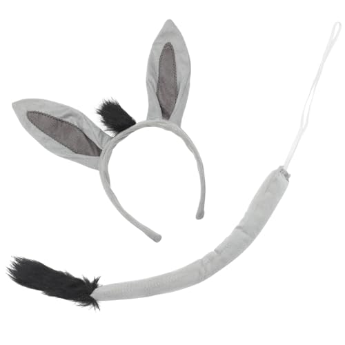 Abaodam 1 Satz Eselstirnband -schwanzsatz Esel-Kopfschmuck Eselsnase Eselsohr Esel-Maske Animal Ohrs Party Tier-Cosplay-kostüm Tierohren Cosplay Cosplay-tierzubehör Wolfsschwanz Stoff Grey von Abaodam