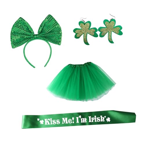 Abaodam St. Patricks Day Ohrringe Festival Rock Stirnband Set Kleid Zubehör 4-teiliges Irisches Outfit von Abaodam