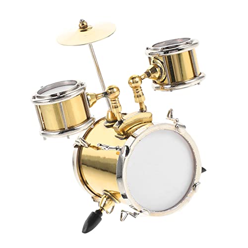 Abaodam 1 Satz Jazz-Drum-Modell Ornamente Bausatz Desktop Mini-puppenhausbücher Puppenmöbel Mini- Puppenhaus-musikinstrumente Mikrofon Heimwerken Bausätze Golden Metall von Abaodam