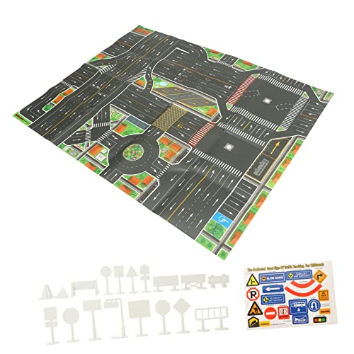 Abaodam 1 Satz Karte Spielmatte Eisenbahnspielzeug Spielset mit Straßenschildern Mini verkehrszeichen Spielzeug Verkehrsschilder Spielzeug Verkehrsmodelle Lernspielzeug für Kinder Plastik von Abaodam