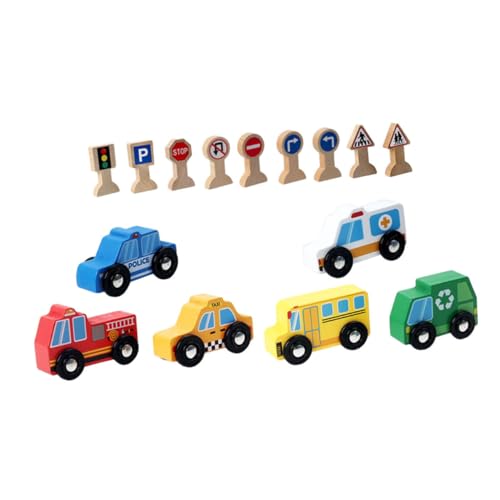 Abaodam 1 Satz Kinderfahrzeug Aus Holz Kleinkind Fahrzeug Kinderauto Spielzeug Auto Für Kinder Holzfahrzeug Mit Verkehrsschild Tragbare Spielzeugfahrzeuge Aus Holz Hölzern von Abaodam