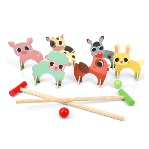 Abaodam 1 Satz Lustiges Tierkrocket Krocketspielzeug mit Tiermotiven Animal Croquet Kit Bausatz Krocket-Set Krocketspiel aus Holz Krocket für Kinderkrocket hölzern von Abaodam