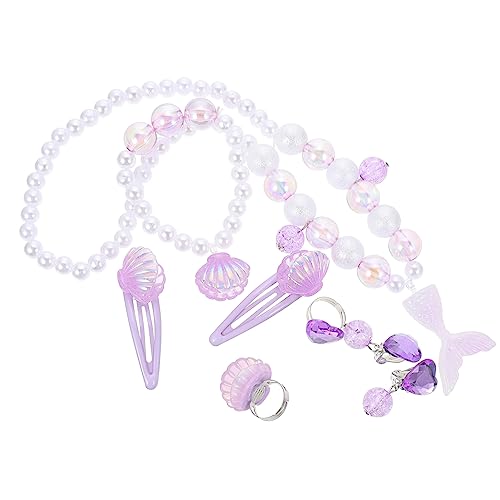 Abaodam 1 Satz Mädchenschmuck Meerjungfrau Ohrclips Mädchen Schmuck Dekor Perlendekor Haarspangen Für Mädchen Prinzessin Dekor Perlenarmbänder Zierliche Perlenkette Plastik Violett von Abaodam