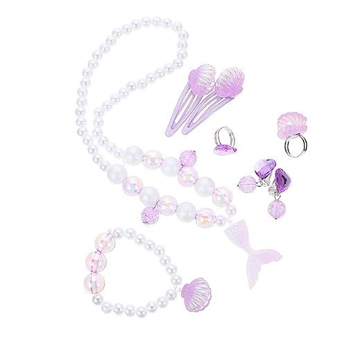 Abaodam 1 Satz Mädchenschmuck Muschelarmband Mädchenspielzeug im Alter von 4-5 Jahren clipohrringe für Kinder Set for Partyschmuck für Kinder Meerjungfrau Armband Plastik Violett von Abaodam