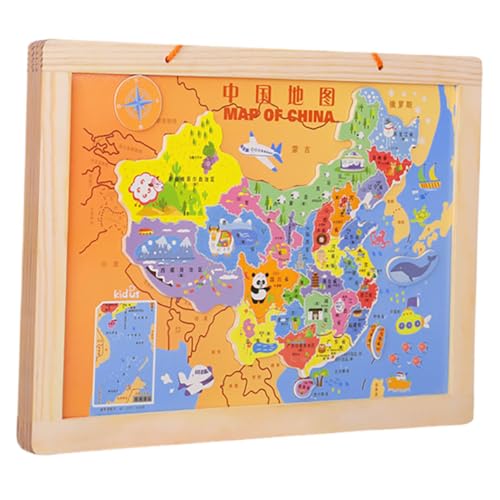 Abaodam 1 Satz Magnetisches Weltkarten-Puzzle, 2-in-1-china-kartenspielzeug, Kognitives Spielzeug, Magnetisches Kartenpuzzle Aus Holz Für Frühkindliches Lernen von Abaodam