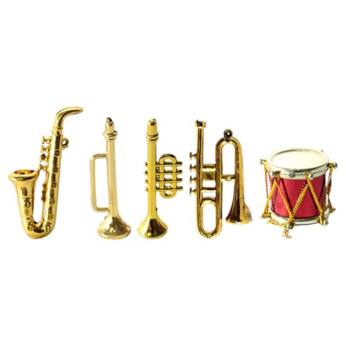 Abaodam 1 Satz Mini-Saxophon Miniatur-Musical -trompete Winzige Trommel Mini-Gitarre Instrument Miniatur-zubehör Mini-Klarinette Miniatur-aufhängung Mini-baumhaus Golden Plastik von Abaodam